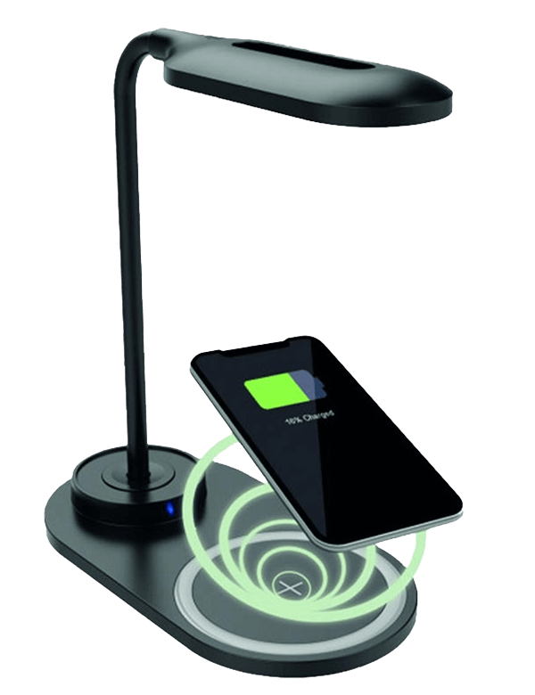 Phone charging on a wireless charger, which also serves as a lamp